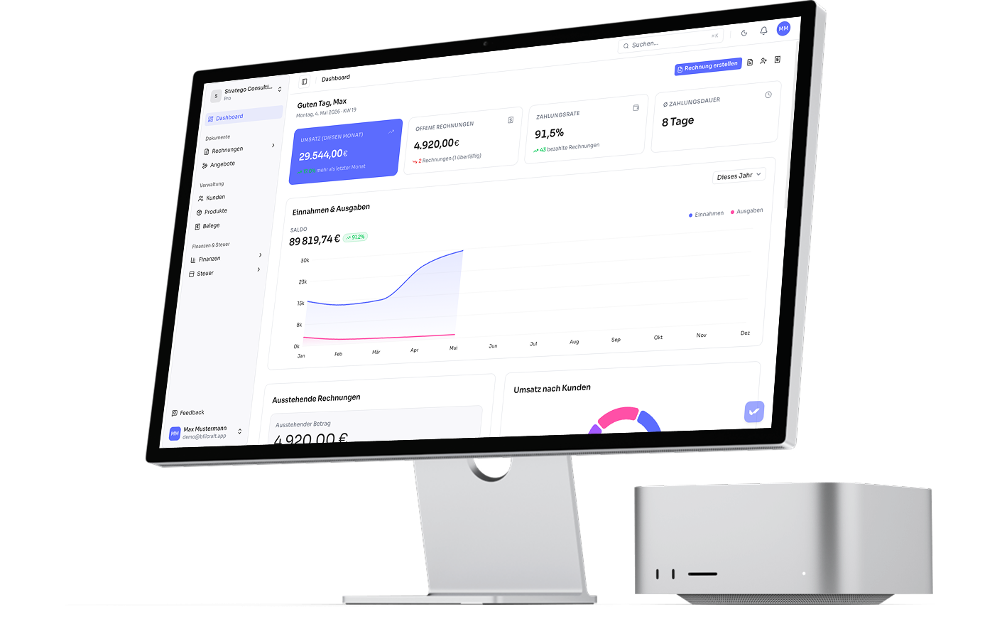 BillCraft Dashboard für Freelancer mit Stundenabrechnung und Reverse-Charge