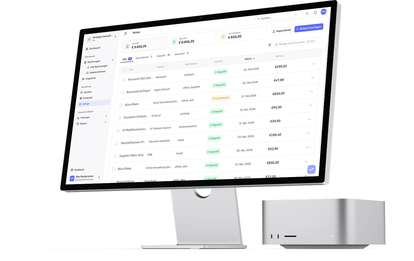 BillCraft Dashboard - Belege erfassen und verwalten
