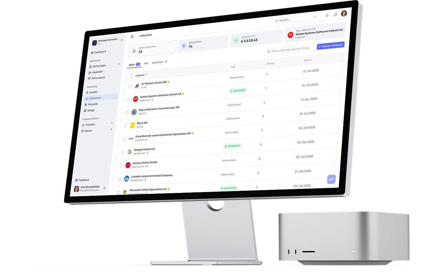 BillCraft Dashboard - Lieferantenverwaltung