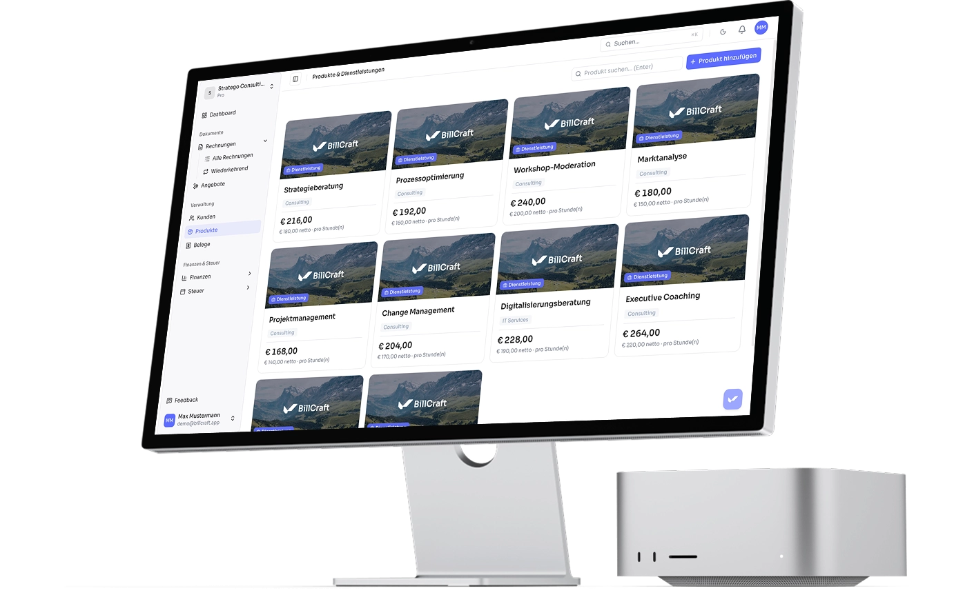 BillCraft Dashboard - Produkte und Leistungen verwalten