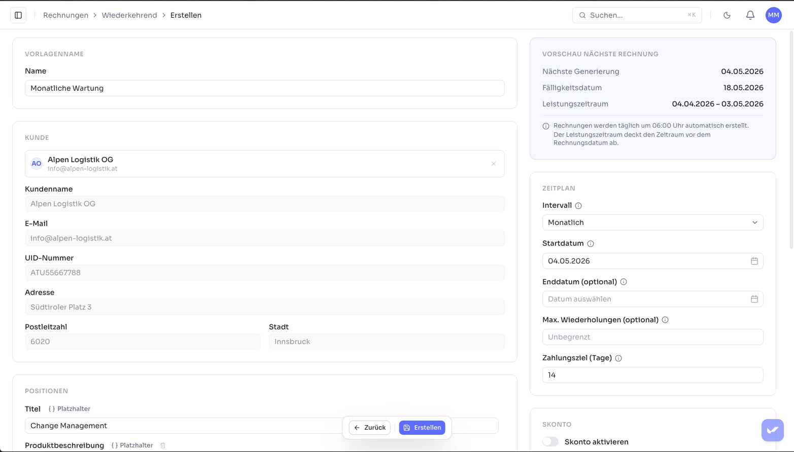 Akonto-, Milestone- und Schlussrechnung sowie Retainer-Automation in BillCraft